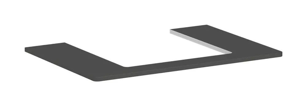 Helle Konsole mit waagerechter und senkrechter Fläche, mittigem Ausschnitt. Das Produkt gehört zur Hansgrohe Xelu-Serie und ist in diamantgrau matt gehalten.